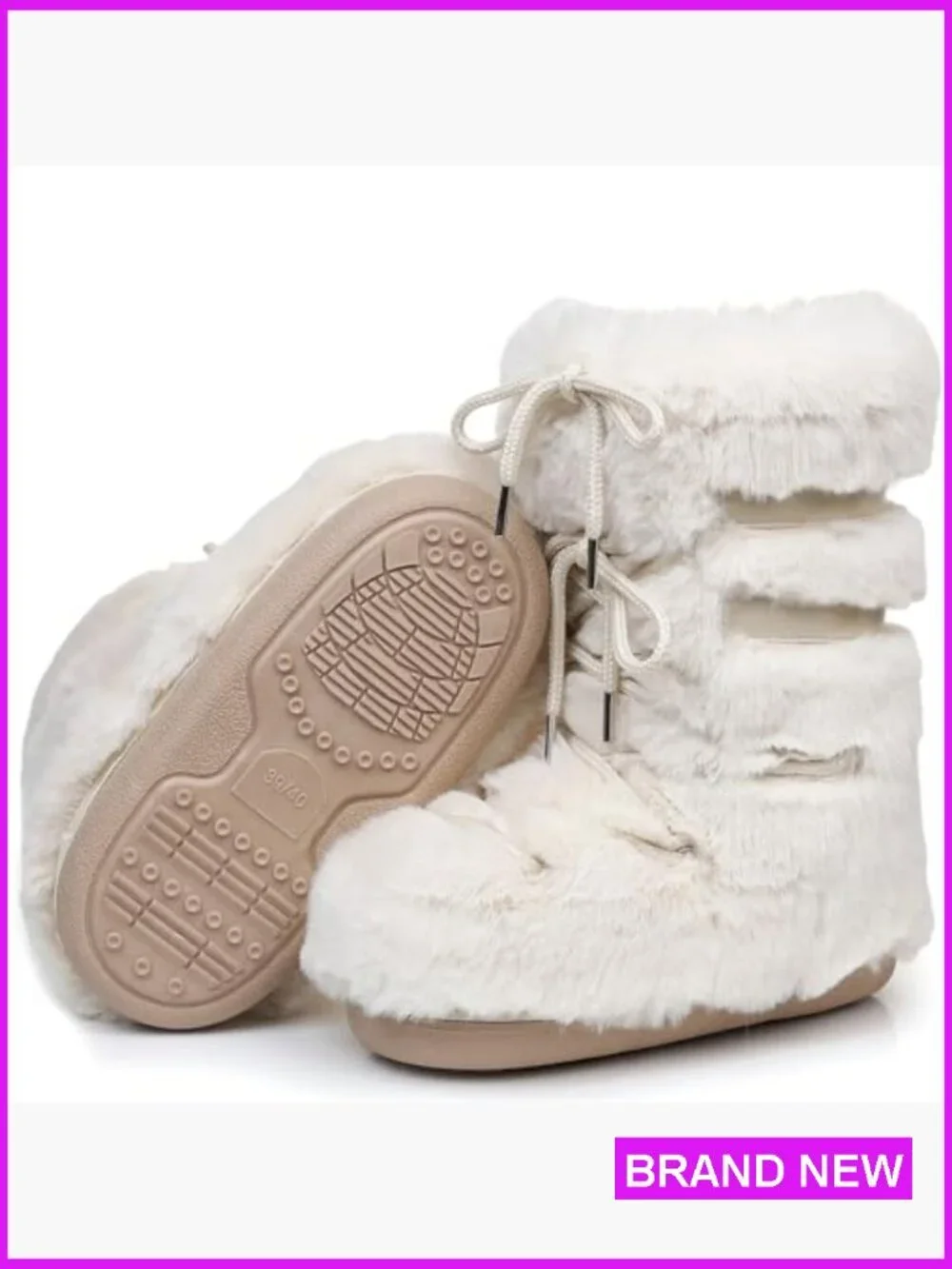 Faux Fur Snow Boots Mid-Calf Fluffy Furry Winter Warm Platform Lace-Up